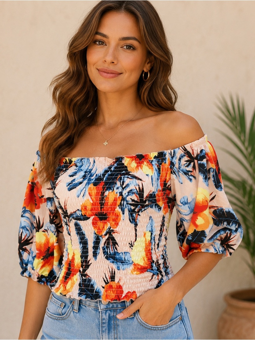 Love by Design Floral Smocked Off-Shoulder Top NWT Small Nordstrom Rack